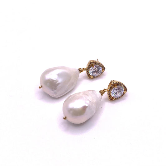 White Pearl Diamond Detail Drop Earrings