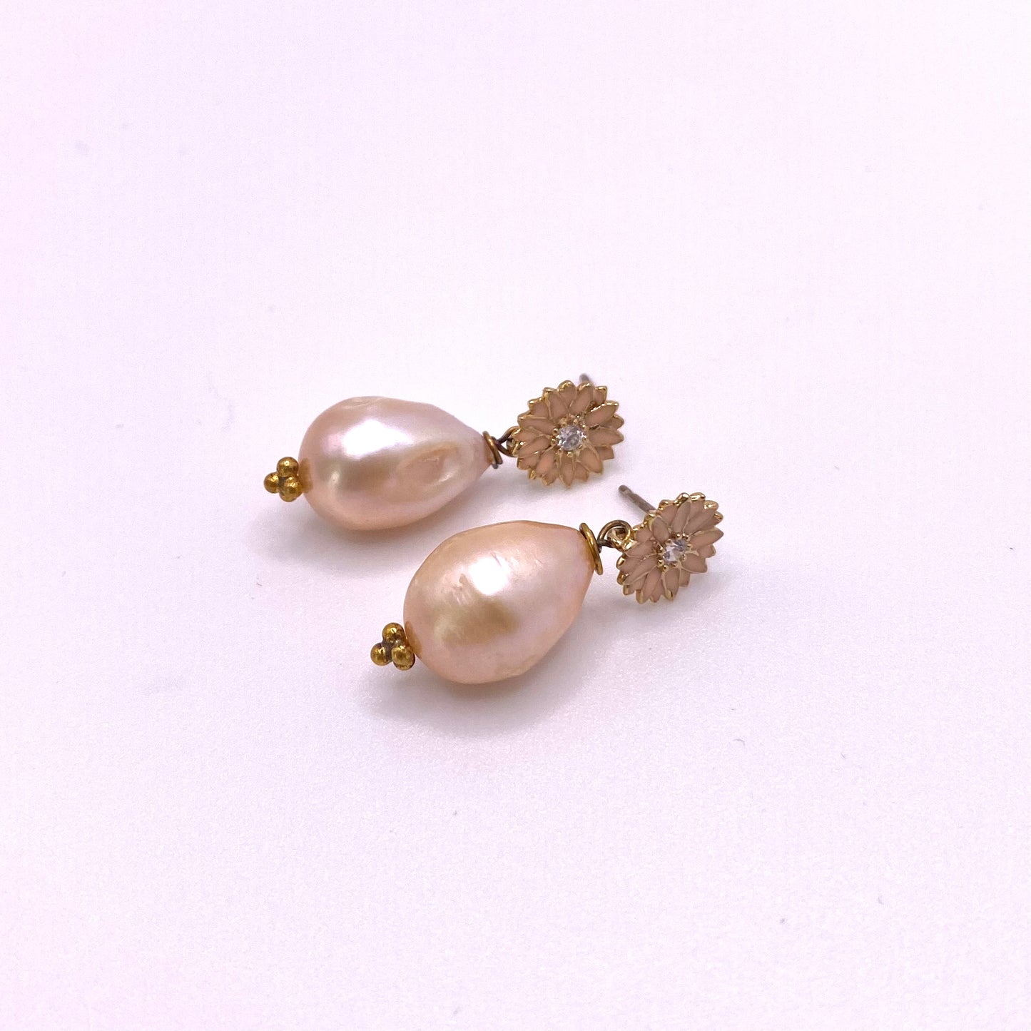 Rose Pearl and Flower Earrings