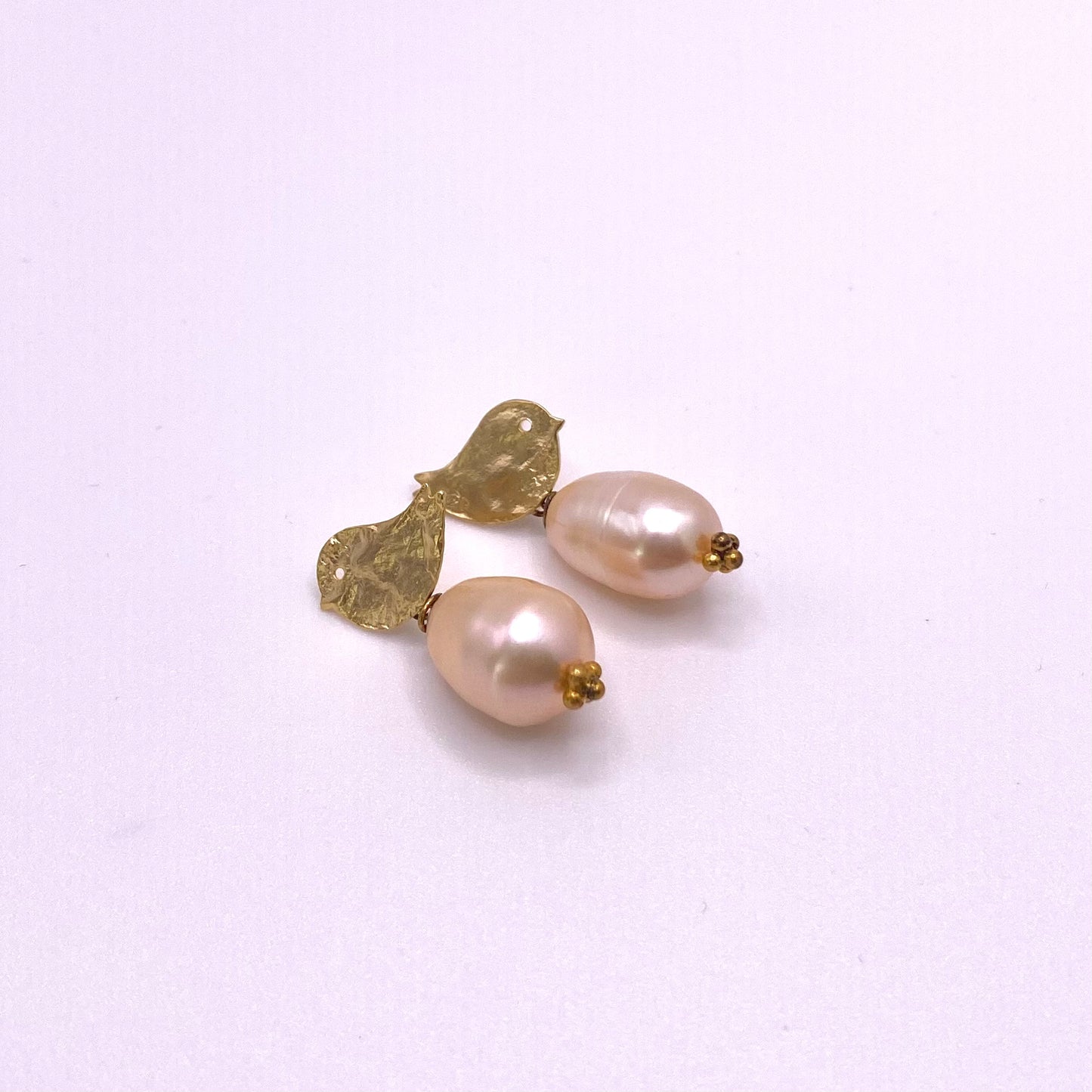 Rose Pearl with Gold Bird Earrings