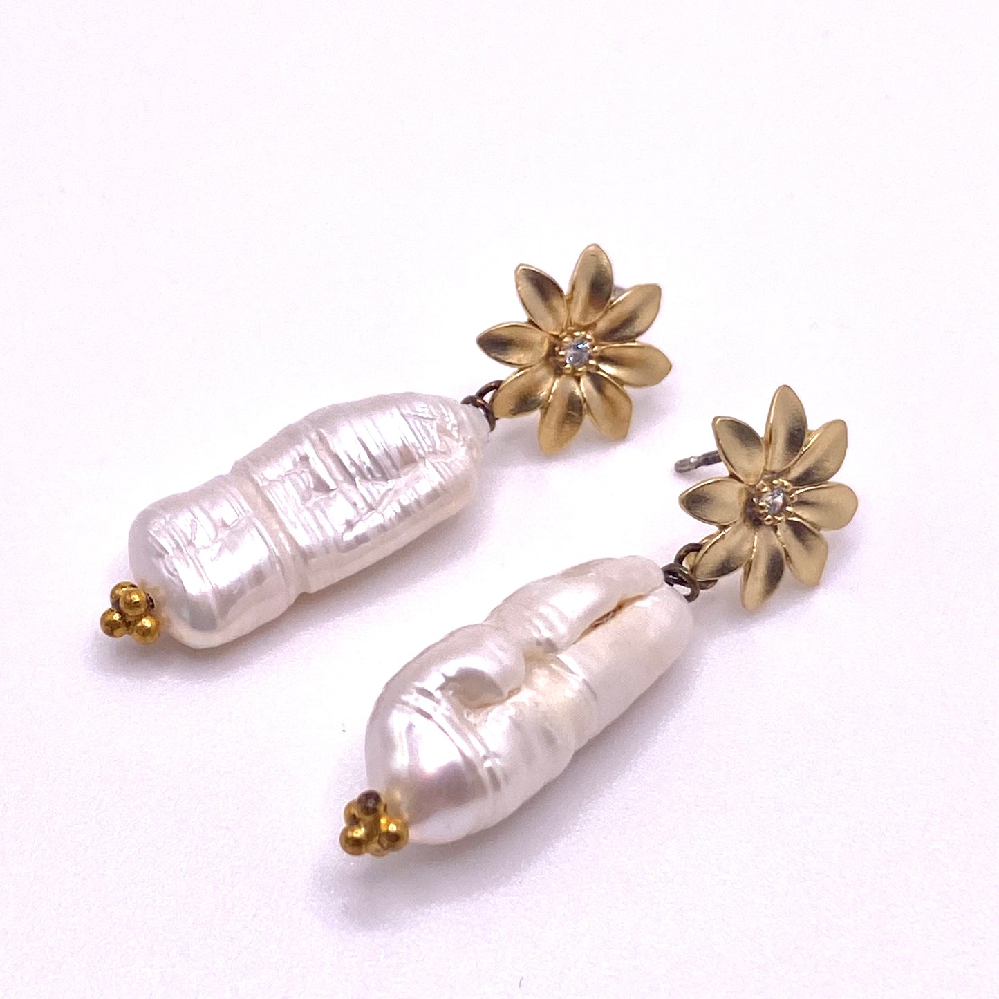 White Gold Flower Earrings