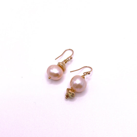 Pink & Gold Round Pearl Earrings