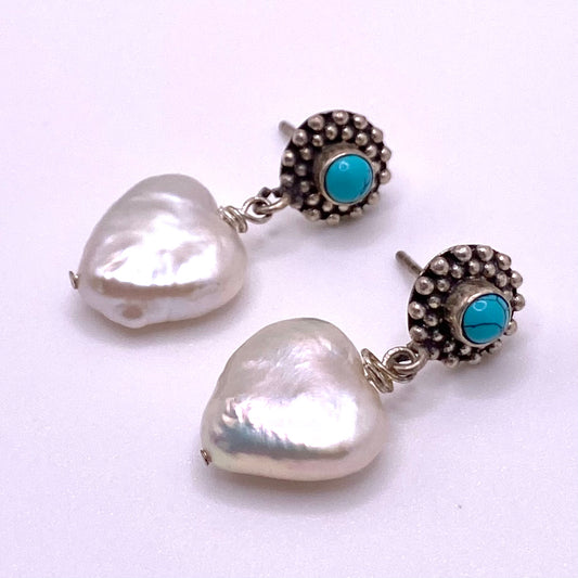 Pearl Heart with Blue Detail Earrings