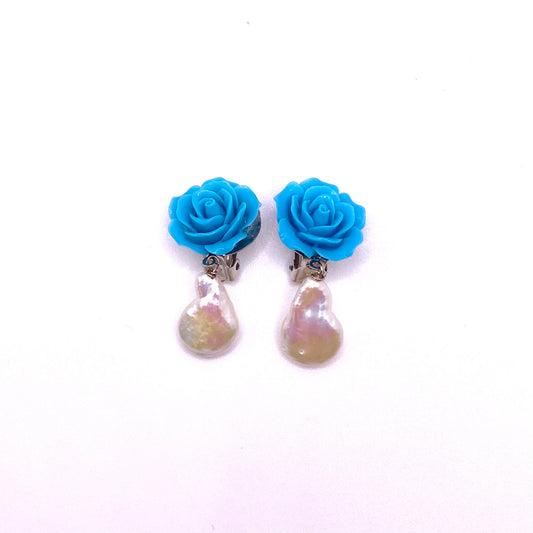 Blue Rose Pearl Clip On