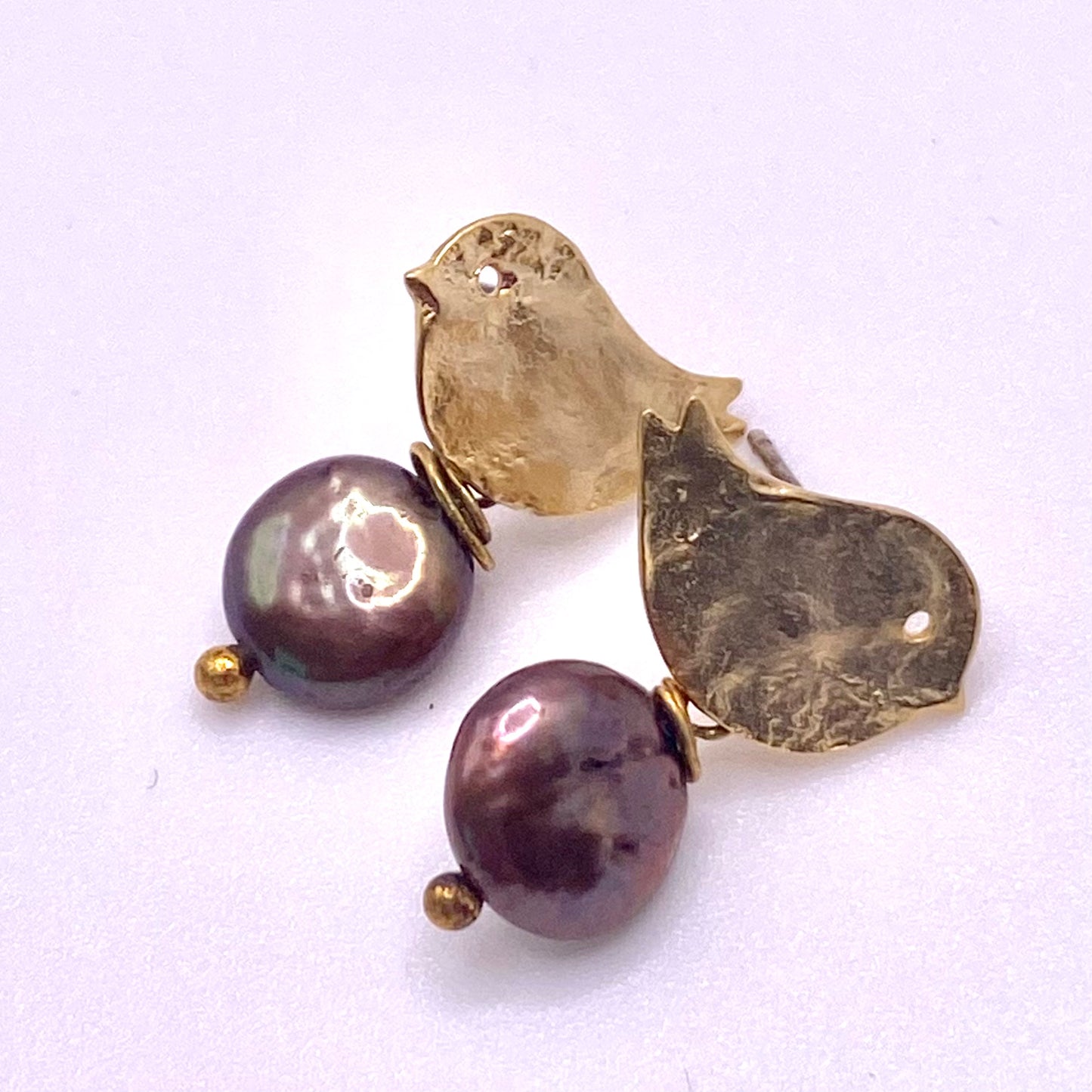 Purple Pearl Gold Bird Earrings