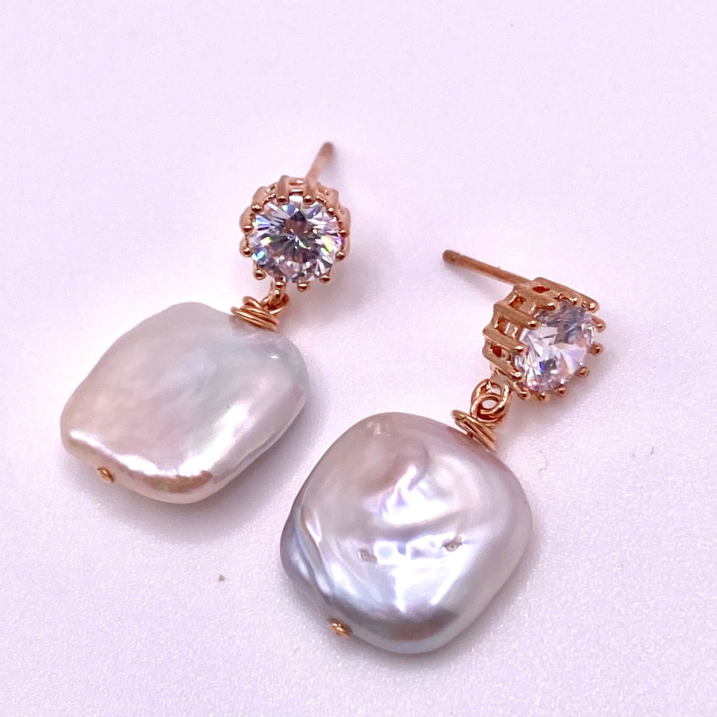 Square Pearl Diamond Earrings