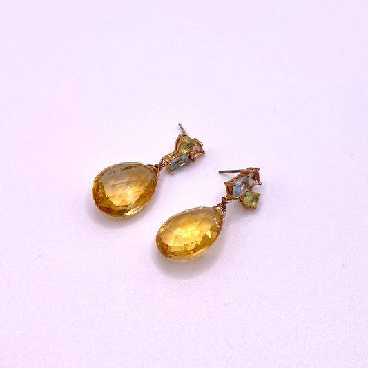 Yellow Teardrop Diamond Drop Earrings