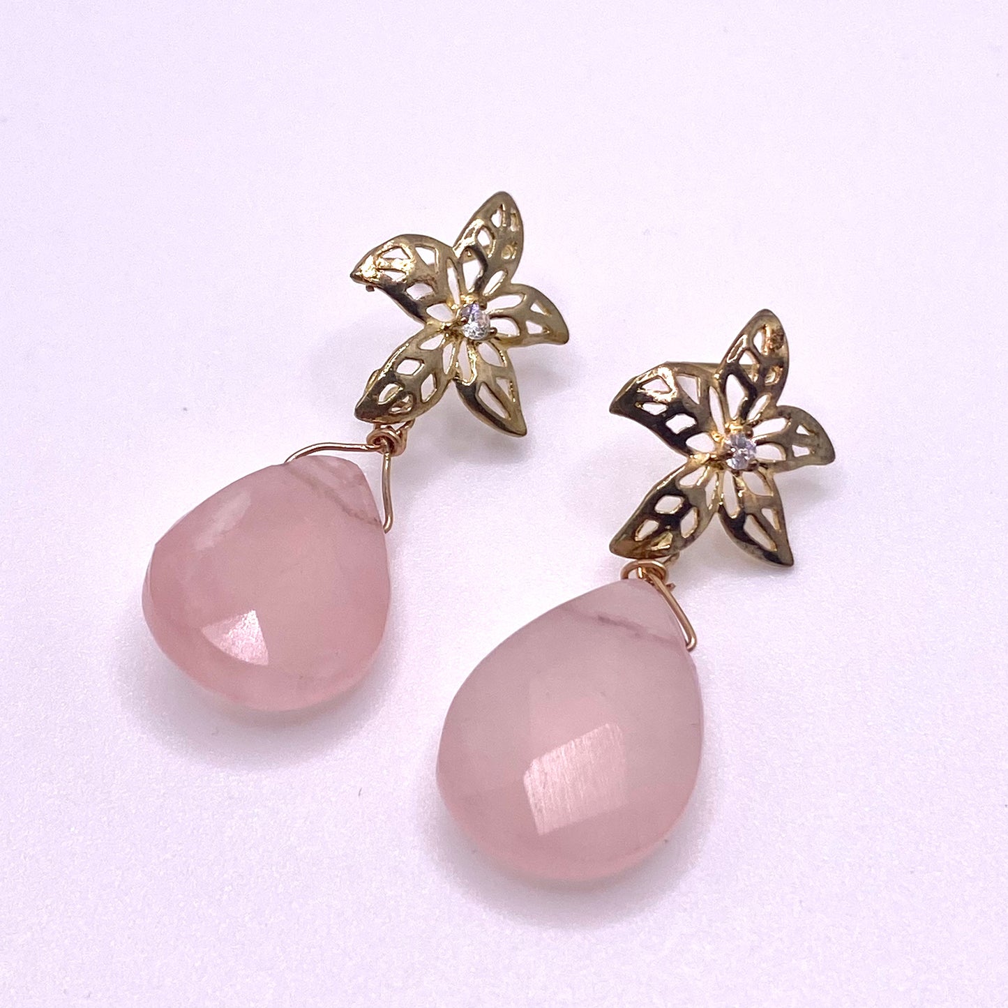 Rose Gold Flower Teardrop Earrings