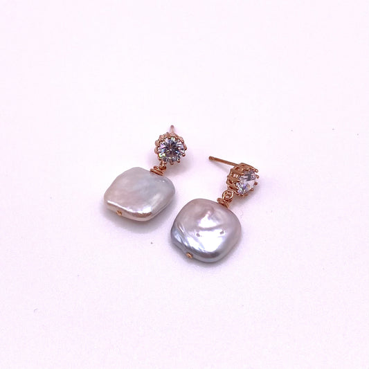 Square Pearl Diamond Earrings