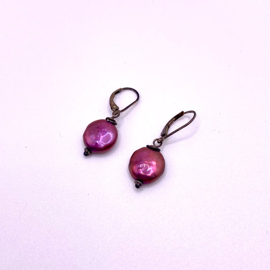 Round Purple Pearl Drop Earrings