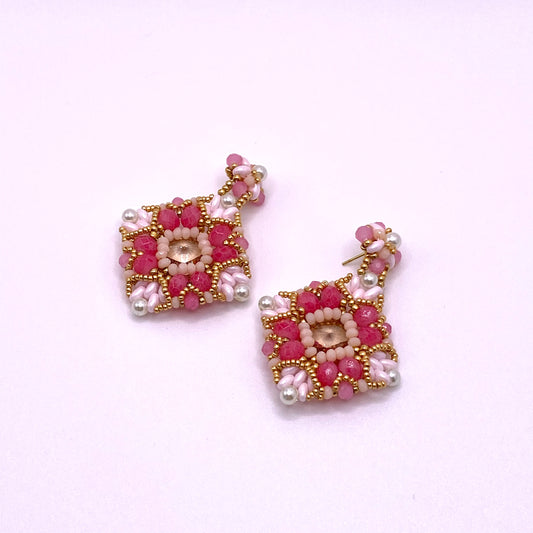 Pink & White Square Drop Earrings