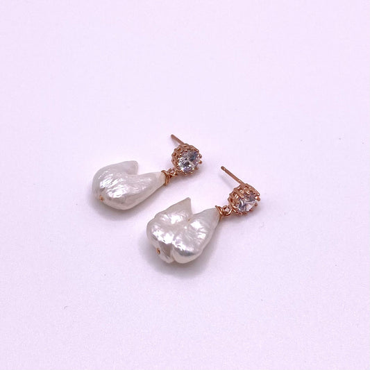White Pearl Diamond Earrings