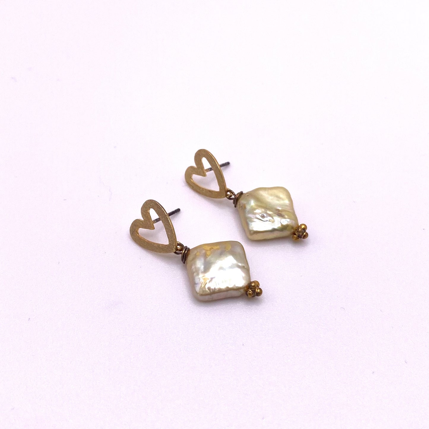 Square Sage Gold Hear Earrings
