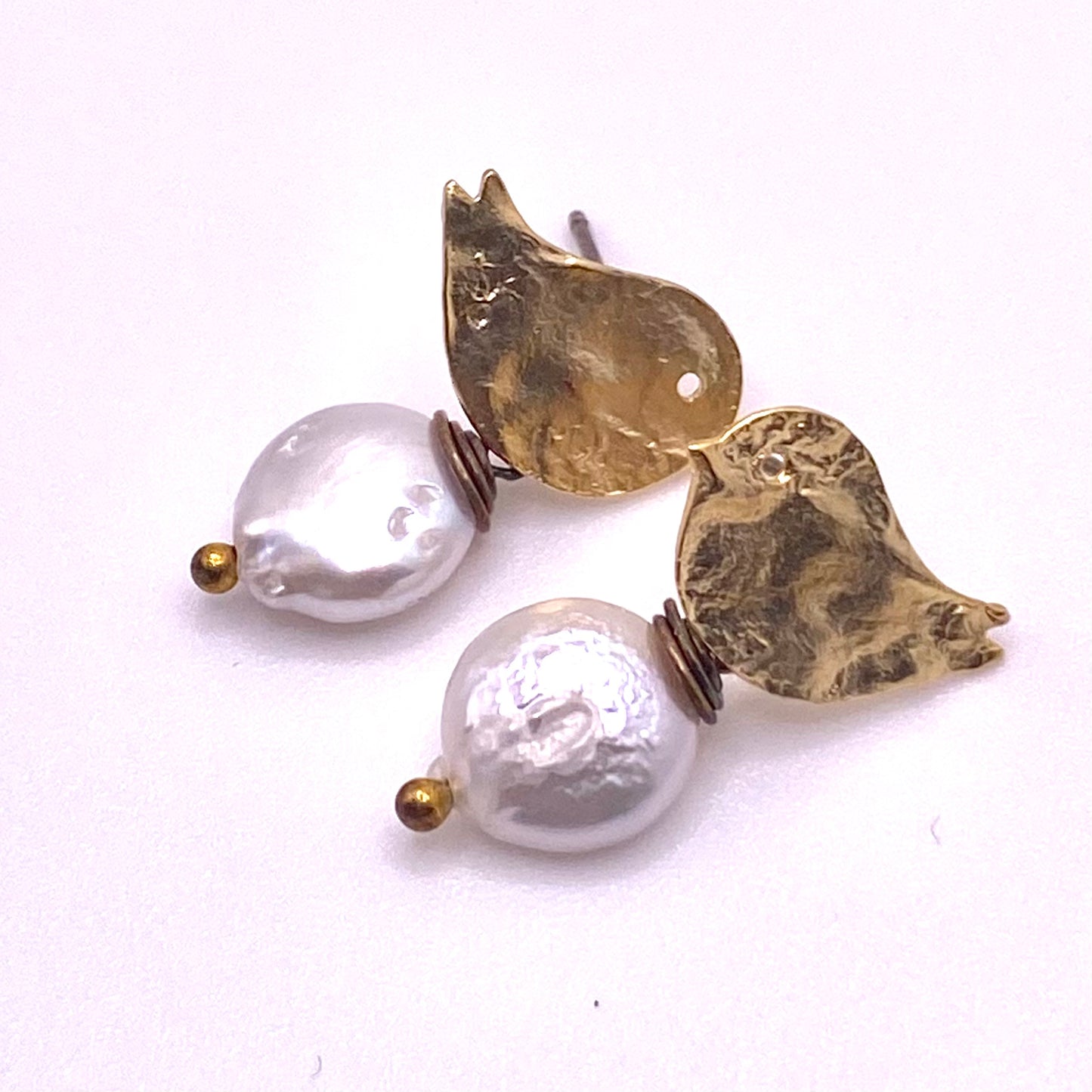 Flat Pearl Gold Bird Earrings