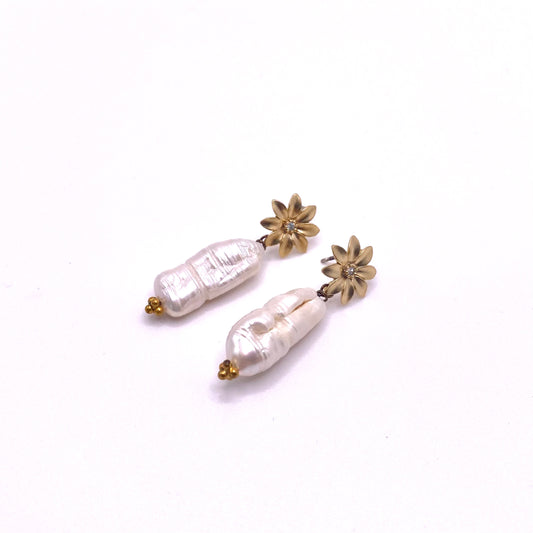 White Gold Flower Earrings