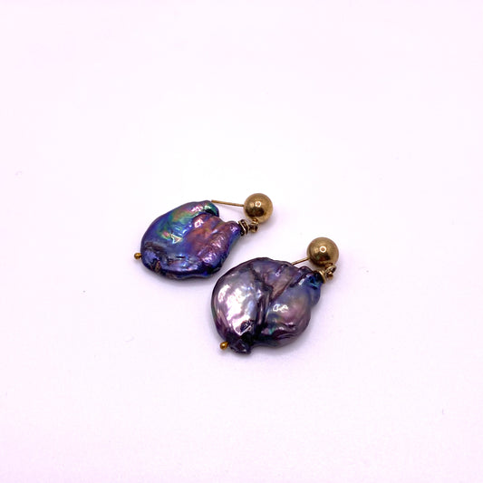 Gold & Purple Pearl Drop Earrings