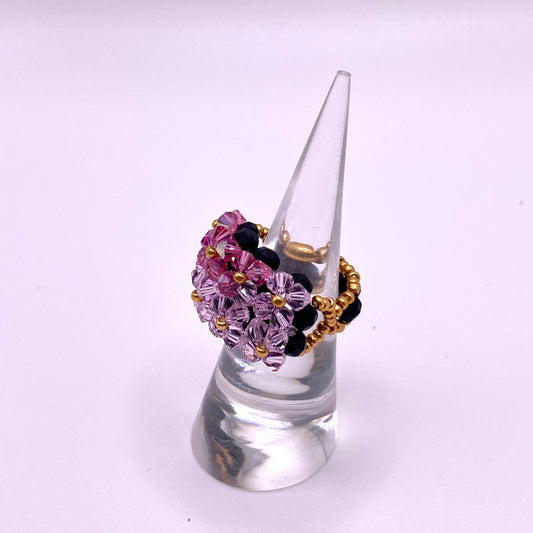 Black & Purple Double Flower Ring