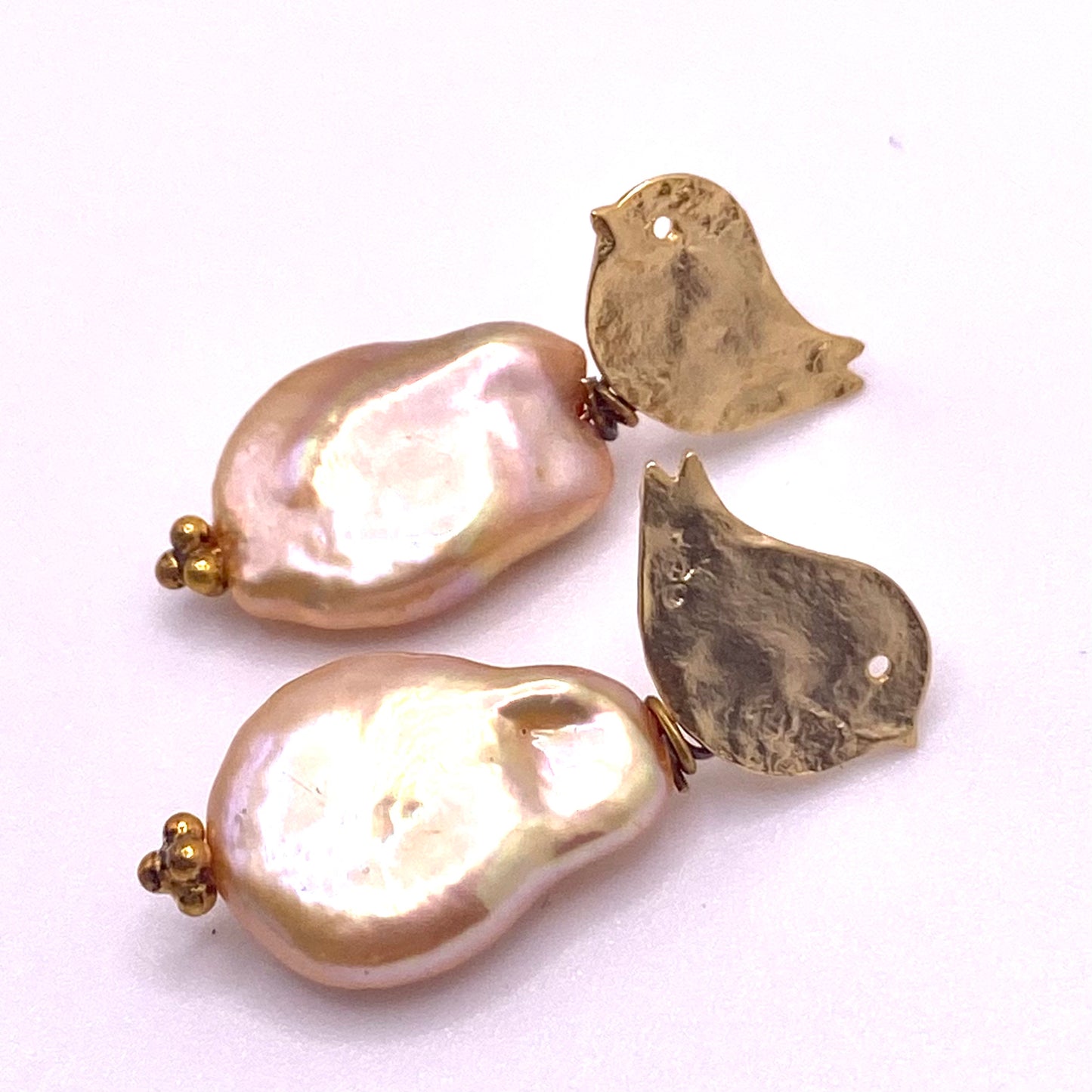 Rose Pearl Gold Bird Earrings