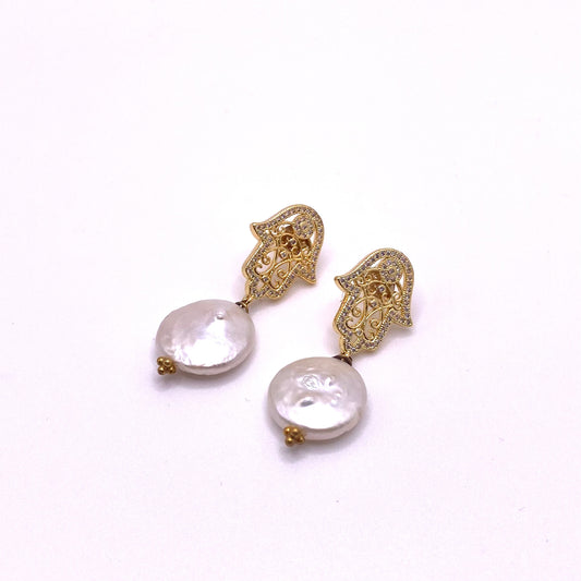 Pearl Gold Detail Drop Earrings