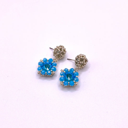 Blue & Silver Flower Drop Earrings