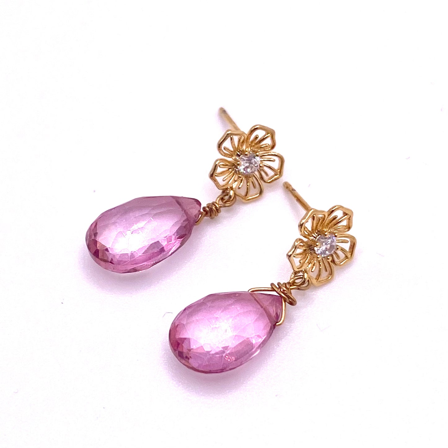 Pink Gold Flower Earrings