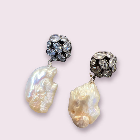 Rhinestone and Pearl Dangle Earrings