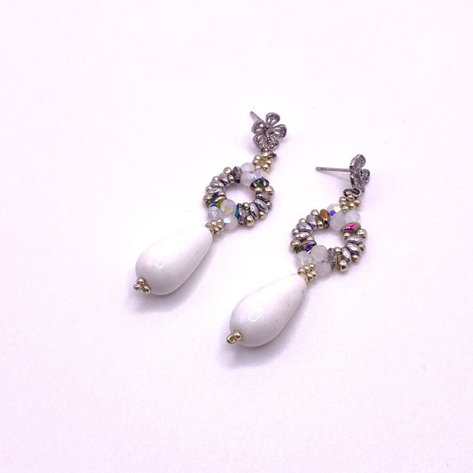 White Detailed Drop Earrings